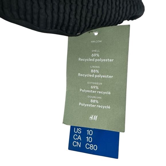 NWT H&M Black Textured Tie Knot Bandeau Bikini Top Size 10 - Picture 5 of 7